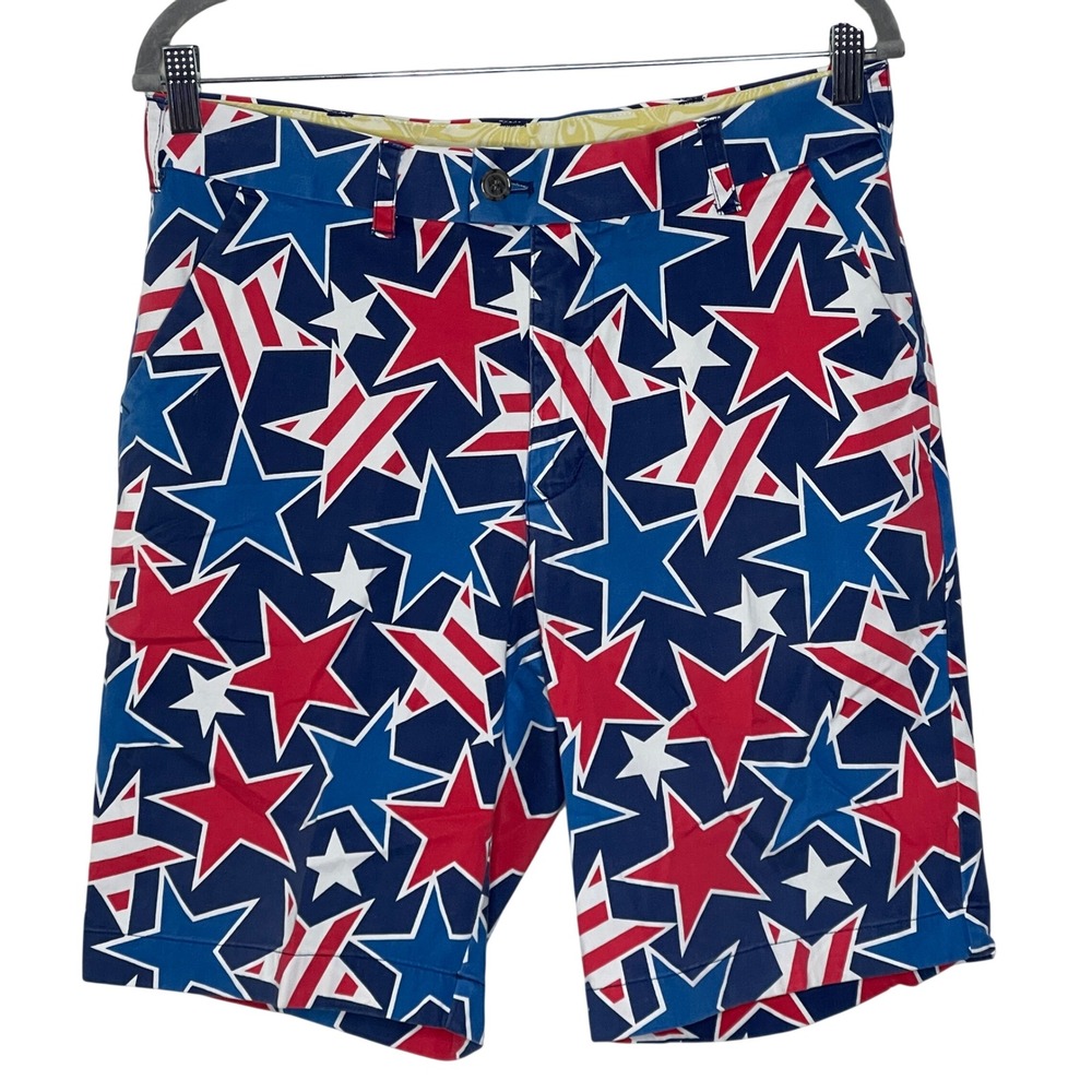 Loudmouth Golf Mens Stars and Stripes Patriotic Red White Blue Shorts Size 32